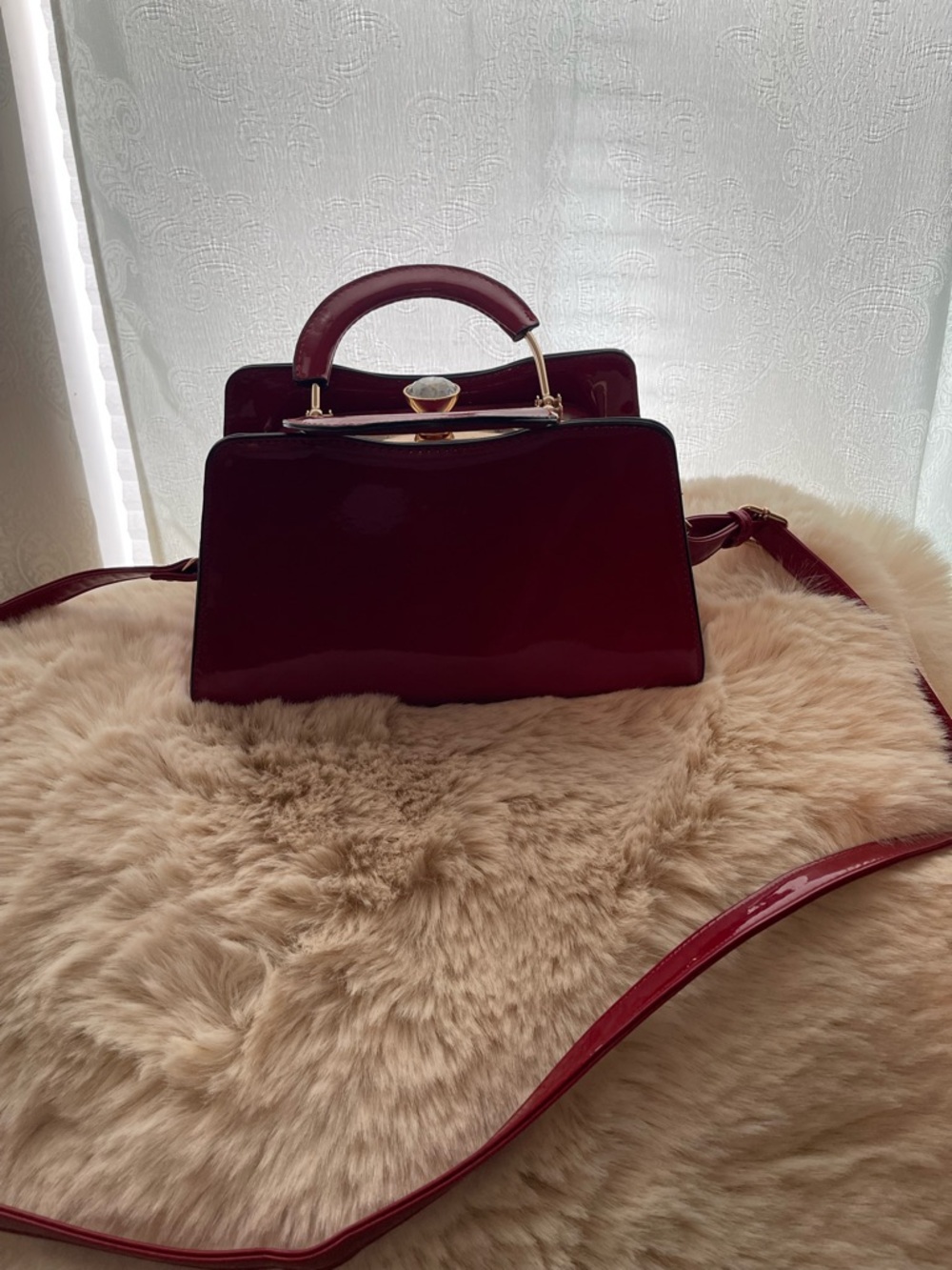 Patent Leather Top-Handle Satchel in Deep Burgundy